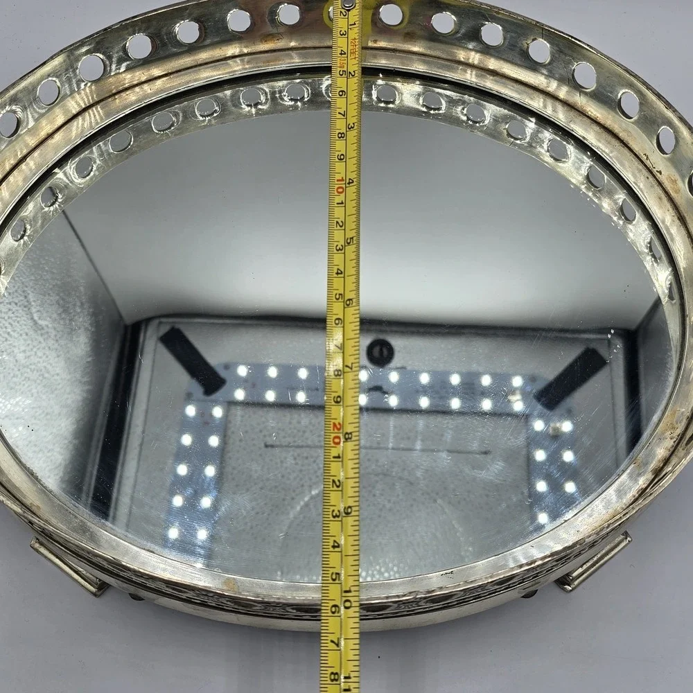 Vintage Victorian  Silverplated Mirrored Tray Ornate Heavy 12 